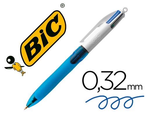 [46745] Boligrafo bic cuatro colores con grip de caucho ergonomico punta media 1 mm
