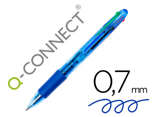 [38017] Boligrafo q-connect 4 en 1 tinta 4 colores retractil con sujecion de caucho