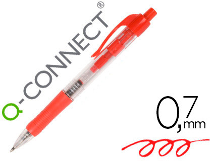 [38016] Boligrafo q-connect retractil con sujecion de caucho tinta aceite 0,7 mm color rojo