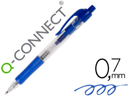 [38015] Boligrafo q-connect retractil con sujecion de caucho tinta aceite 0,7 mm color azul