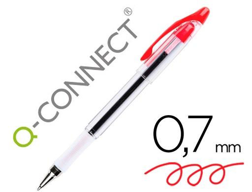 [32596] Boligrafo q-connect delta rojo sujecion de caucho con capuchon