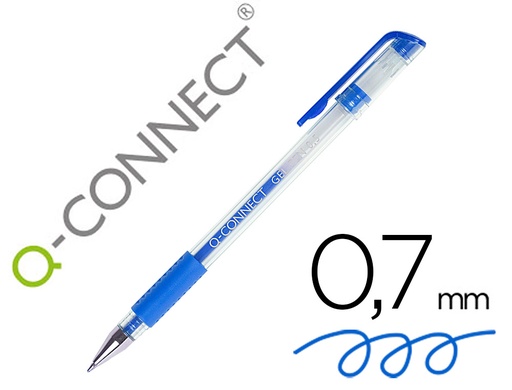 [32448] Boligrafo q-connect tinta gel azul 0,7 mm sujecion de caucho