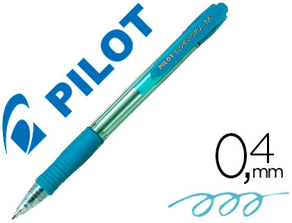 [28596] Boligrafo pilot super grip celeste retractil sujecion de caucho tinta base de aceite