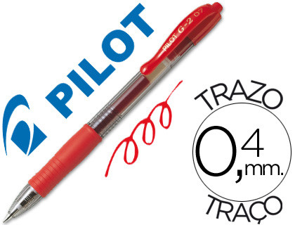 [24727] Boligrafo pilot g-2 rojo tinta gel retractil sujecion de caucho