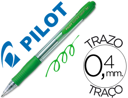 [23165] Boligrafo pilot super grip verde retractil sujecion de caucho tinta base de aceite
