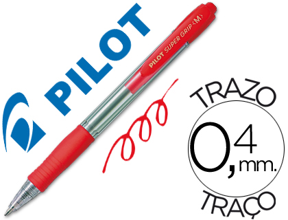 [23164] Boligrafo pilot super grip rojo retractil sujecion de caucho tinta base de aceite