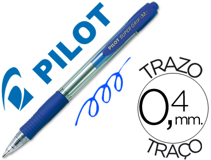 [23162] Boligrafo pilot super grip azul retractil sujecion de caucho tinta base de aceite
