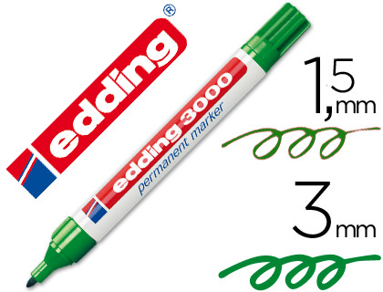 [7329] Rotulador edding marcador permanente 3000 verde punta redonda 1,5-3 mm recargable