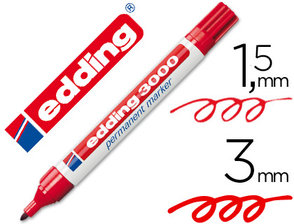 [7319] Rotulador edding marcador permanente 3000 rojo punta redonda 1,5-3 mm recargable