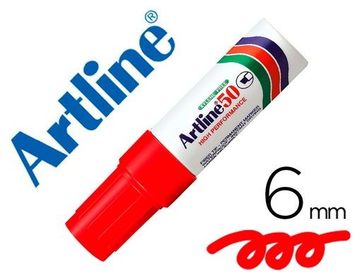 [7165] Rotulador artline marcador permanente ek-50 rojo -punta biselada 6 mm -papel metal y cristal