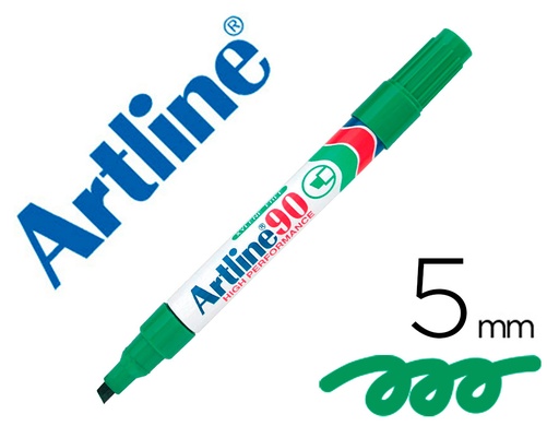 [6817] Rotulador artline marcador permanente ek-90 verde punta biselada 5 mm papel metal y cristal