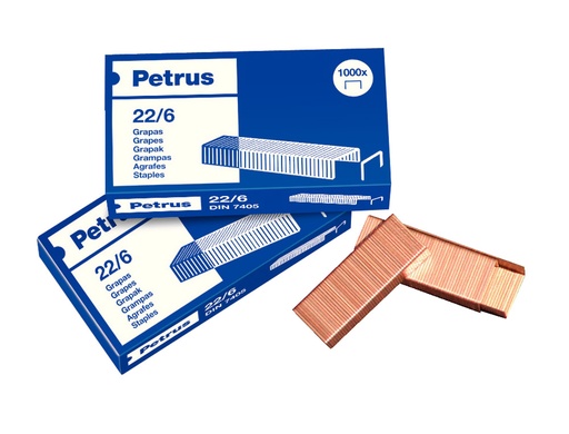 [241171] Grapas petrus cobreada 22/6 blister 4 cajas de 1000 unidades