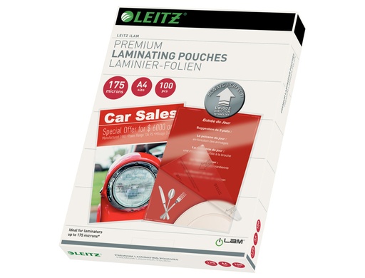 [241087] Bolsa de plastificar leitz din a4 175 mc caja de 100 unidades