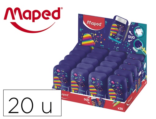 [170924] Sacapuntas maped plastico connect pixel party 2 usos con goma de borrar