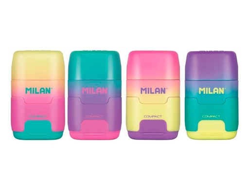 [163559] Sacapuntas milan compact sunset plastico 2 usos con goma de borrar colores surtidos