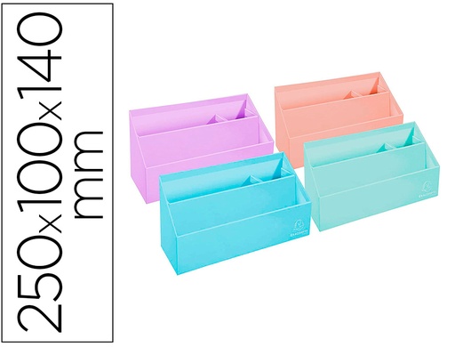 [165168] Organizador exacompta aquarel carton forrado 3 compartimentos colores pastel surtidos 250x100x140 mm