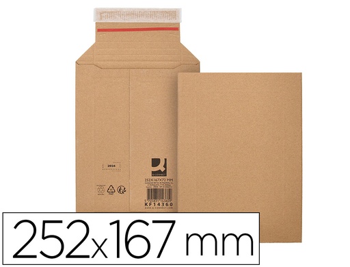 [171123] Sobre para envios q-connect carton 100% reciclado y reciclable cierre autoadhesivo252x167x72 mm color kraft