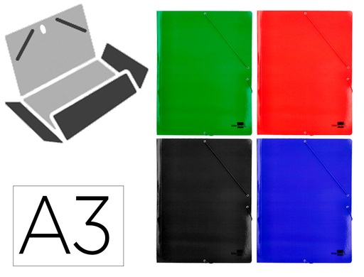 [171070] Carpeta liderpapel gomas din a3 tres solapas carton plastificado 800 gr colores surtidos