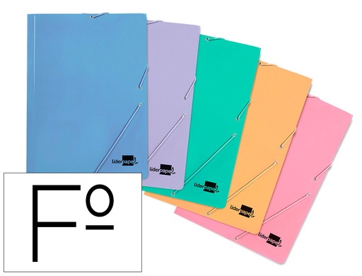 [166148] Carpeta liderpapel gomas folio 3 solapas carton plastificado colores pasteles surtidos