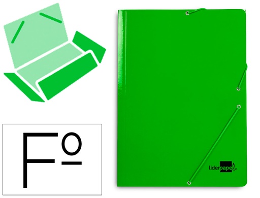 [165929] Carpeta liderpapel gomas folio 3 solapas carton plastificado color verde