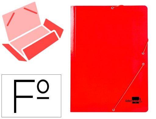 [165928] Carpeta liderpapel gomas folio 3 solapas carton plastificado color rojo