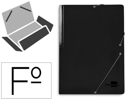 [165927] Carpeta liderpapel gomas folio 3 solapas carton plastificado color negro