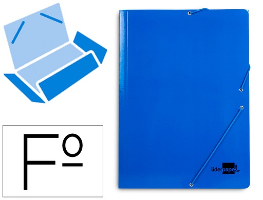 [165926] Carpeta liderpapel gomas folio 3 solapas carton plastificado color azul