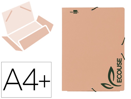 [163501] Carpeta liderpapel gomas din a4+ 3 solapas ecouse cartulina 400 g/m2 color kraft marron