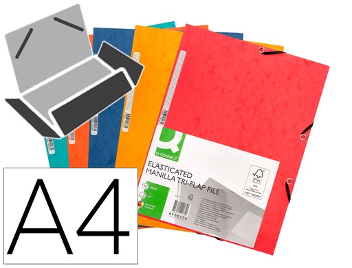 [31630] Carpeta q-connect gomas kf02174 carton simil-prespan solapas 320x243 mm colores surtidos