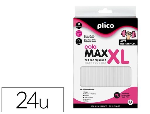 [167276] Barra termofusible plico cola extrafuerte max xl 11,5 mm de diametro x 200 mm de alto blister de 24 unidades
