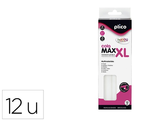 [162913] Barra termofusible plico cola max xl baja temperatura 11,5 mm de diametro x 200 mm de alto blister de 12 unidades