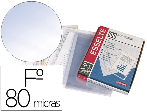 [168024] Funda multitaladro esselte folio pvc cristal 80 mc con refuerzo caja de 100 unidades