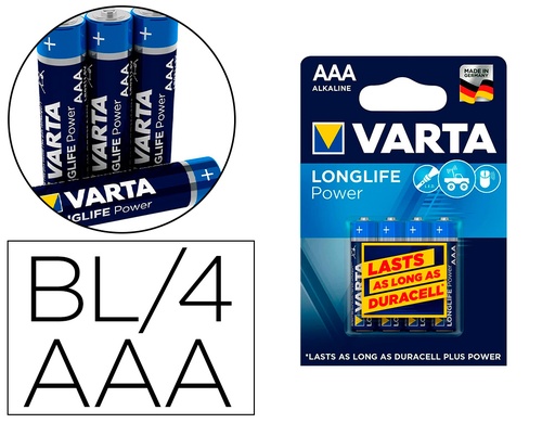 [166027] Pila varta alcalina longlife power aaa tipo lr-03 blister de 4 unidades