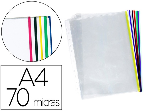 [78171] Funda multitaladro q-connect din a4 70 mc cristal con borde colores surtidos bolsa de 25 unidades