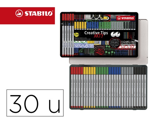 [170904] Rotulador stabilo creative punta calibrada tips arty lineclassic 5 puntas por color estuche metalico de 30