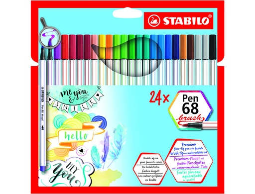 [170896] Rotulador stabilo acuarelable pen 68 brush punta pincel estuche de 24 unidades colores surtidos