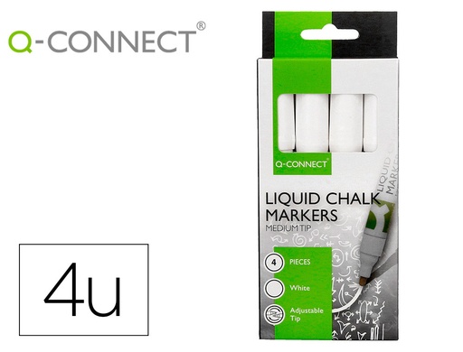 [170703] Rotulador q-connect tiza liquida punta redonda trazo 3 mm caja de 4 unidades color blanco