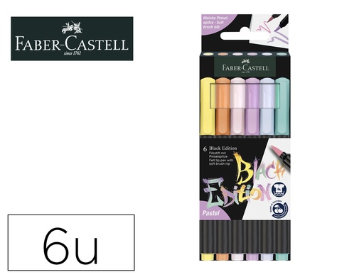 [168002] Rotulador faber castell edicion black punta de pincel pastel caja de 6 unidades colores surtidos