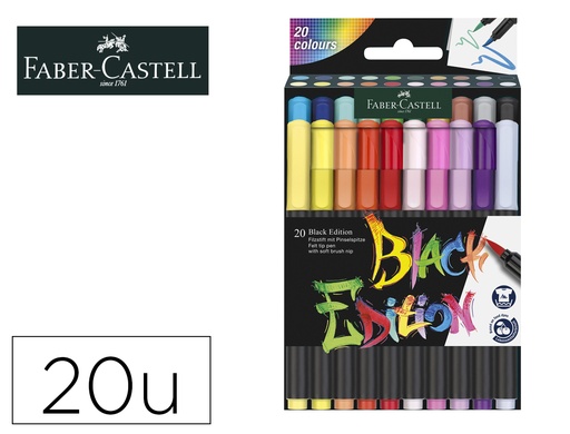 [168001] Rotulador faber castell edicion black punta de pincel caja de 20 unidades colores surtidos