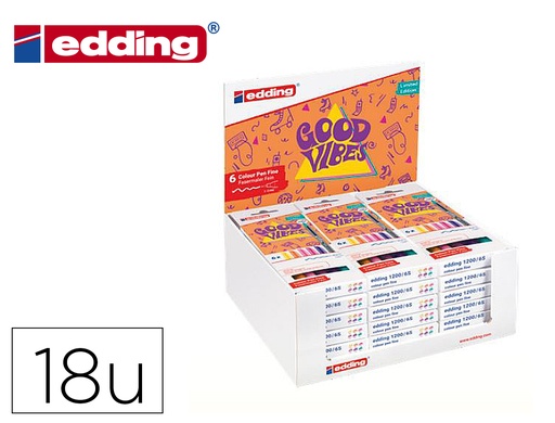 [167998] Rotulador edding punta fibra 1200 good vibes expositor con 18 cajas de 6 colores surtidos