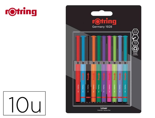 [167532] Rotulador rotring fineliner punta metalica 0,4 mm pack de 10 colores surtidos