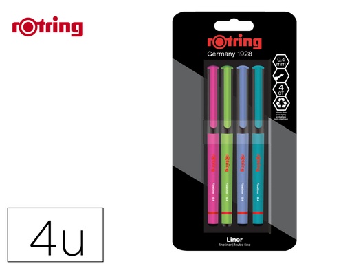 [167531] Rotulador rotring fineliner punta metalica 0,4 mm pack de 4 colores surtidos