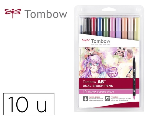 [167512] Rotulador tombow abt dual brush acuarelable doble punta fina/pincel estuche de 10 colores manga shojo