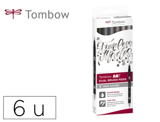[167511] Rotulador tombow abt dual brush acuarelable doble punta fina/pincel estuche de 6 colores gama grises