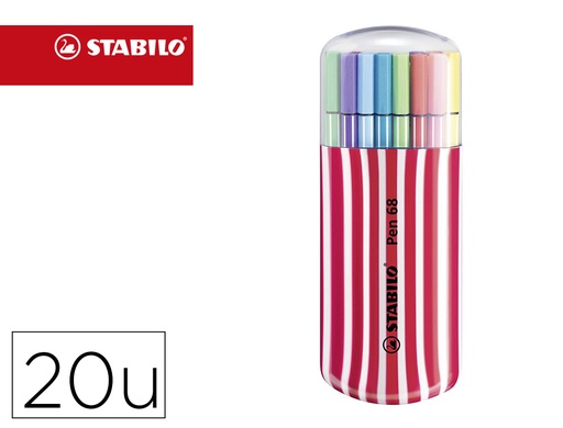 [167498] Rotulador stabilo punta de fibra pen 68 zebrui cereza estuche de 20 unidades colores surtidos