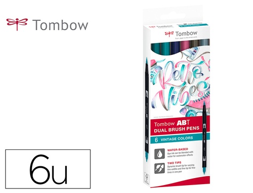 [165199] Rotulador tombow abt dual brush acuarelable doble punta fina/pincel estuche de 6 colores vintage