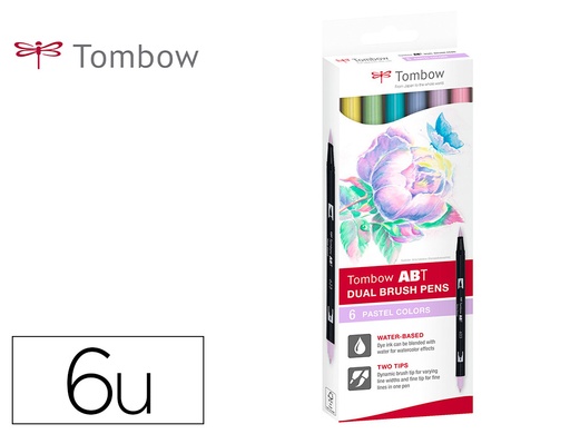 [165197] Rotulador tombow abt dual brush acuarelable doble punta fina/pincel estuche de 6 colores pastel