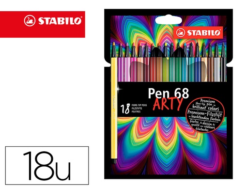 [165031] Rotulador stabilo acuarelable pen 68 estuche carton de 18 unidades colores surtidos