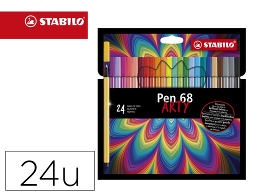 [165019] Rotulador stabilo acuarelable pen 68 arty line 1 mm estuche carton de 24 unidades colores surtidos