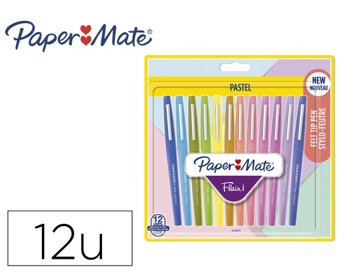 [164941] Rotulador paper mate flair pastel punta de fibra blister de 12 unidades colores surtidos